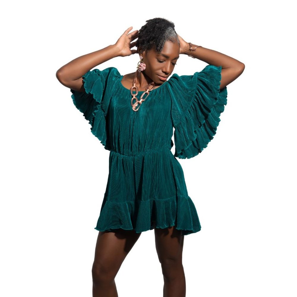 Womens Datenight Romper Ruffled Sleeve Off-Shoulder Classy Romper Green